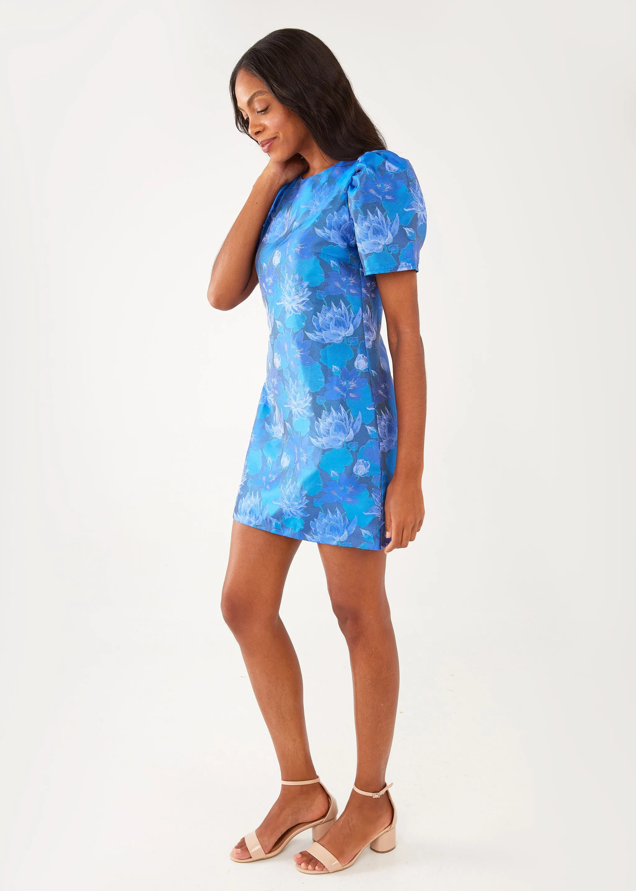 Marty Dress Blue Floral Silhouette Jacquard