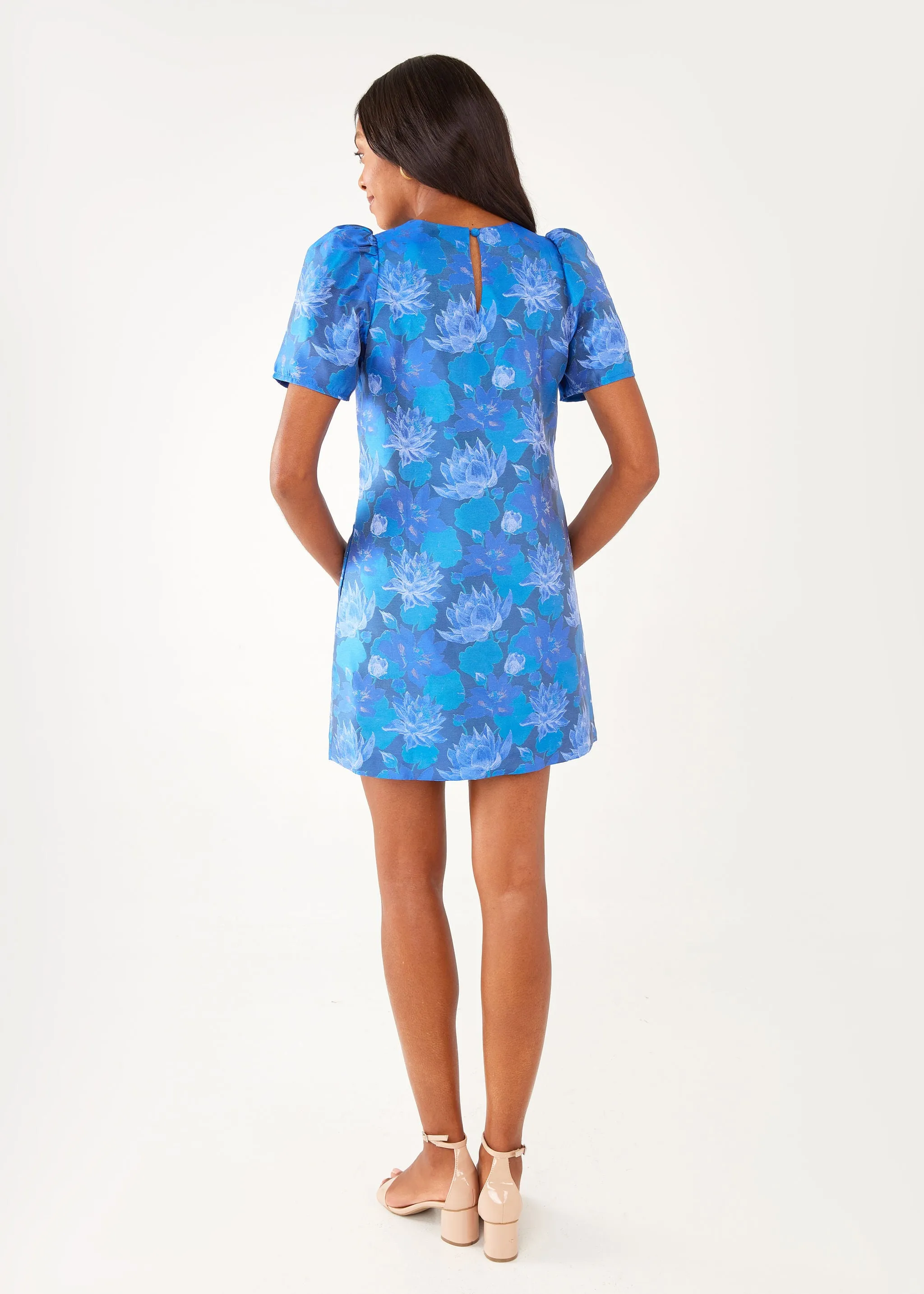 Marty Dress Blue Floral Silhouette Jacquard