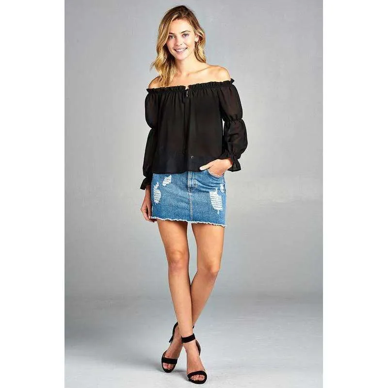 Melise Front Tie Cold Shoulder Top