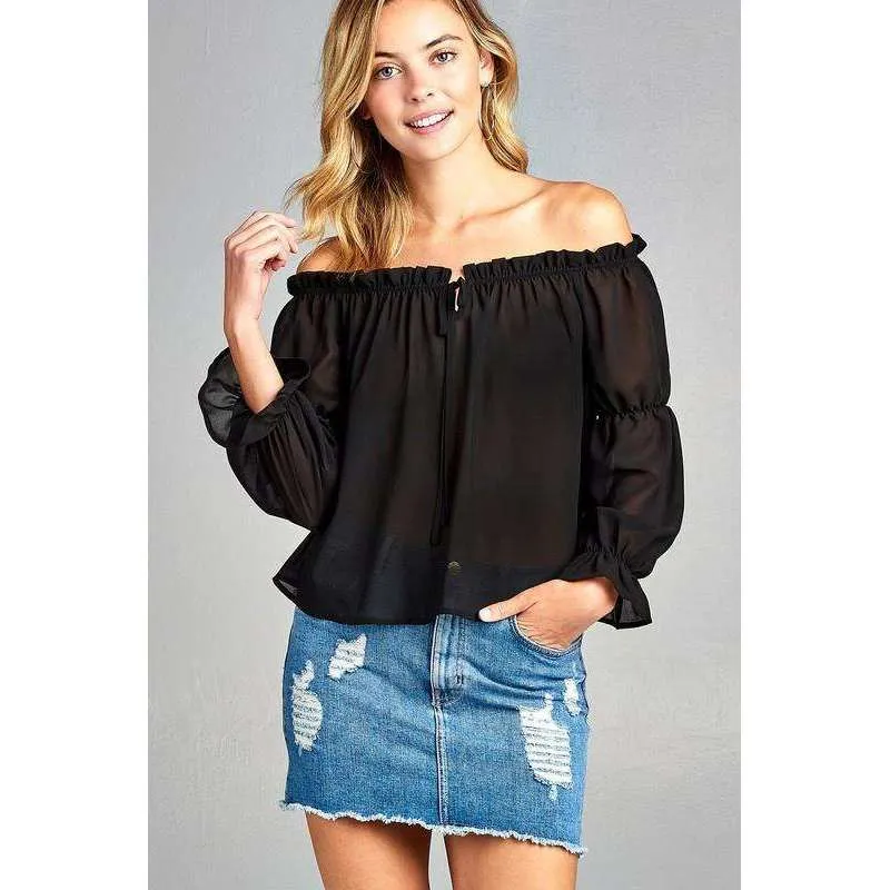 Melise Front Tie Cold Shoulder Top