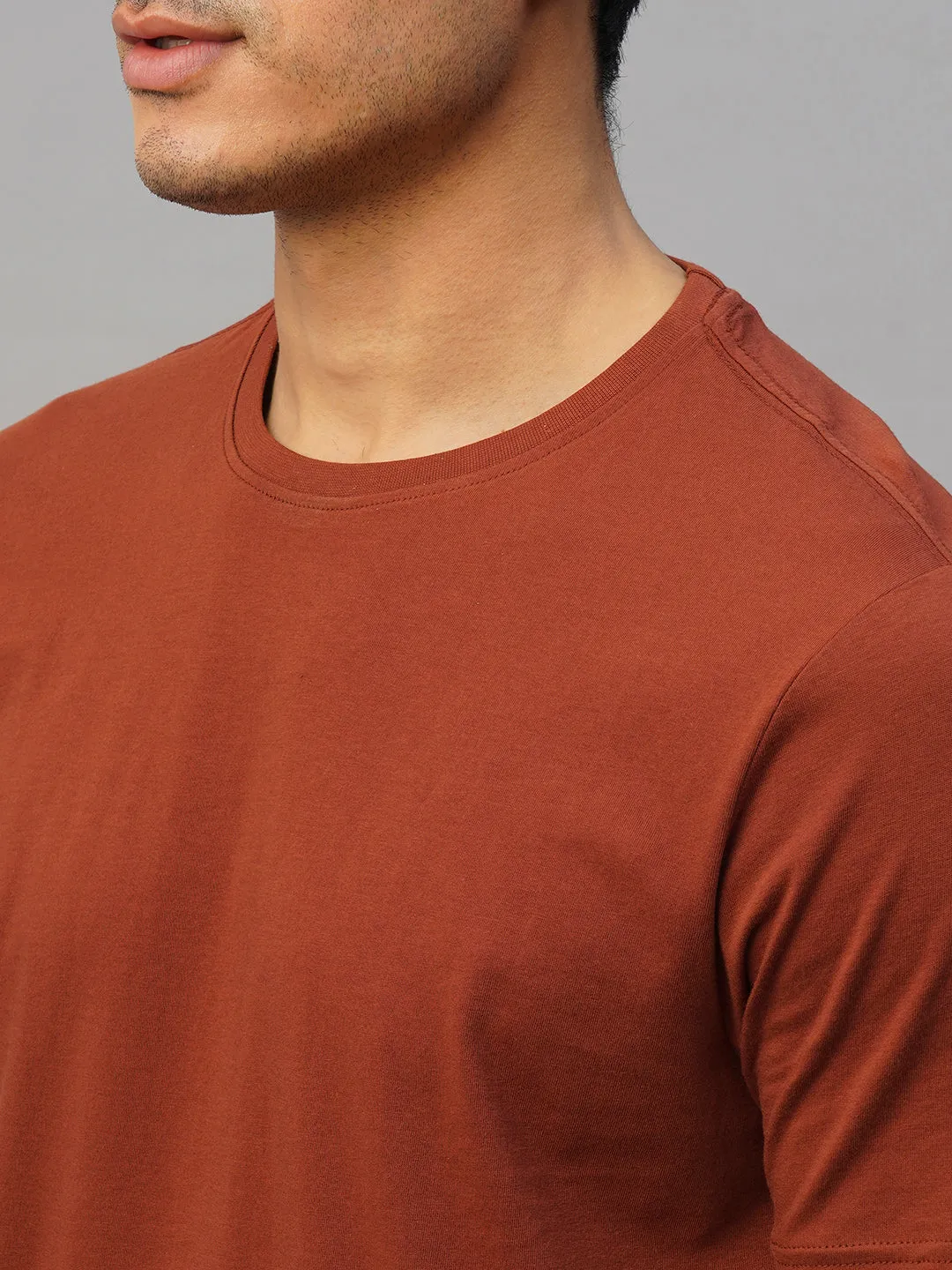 Men's Rust Cotton Regular Fit Tshirt