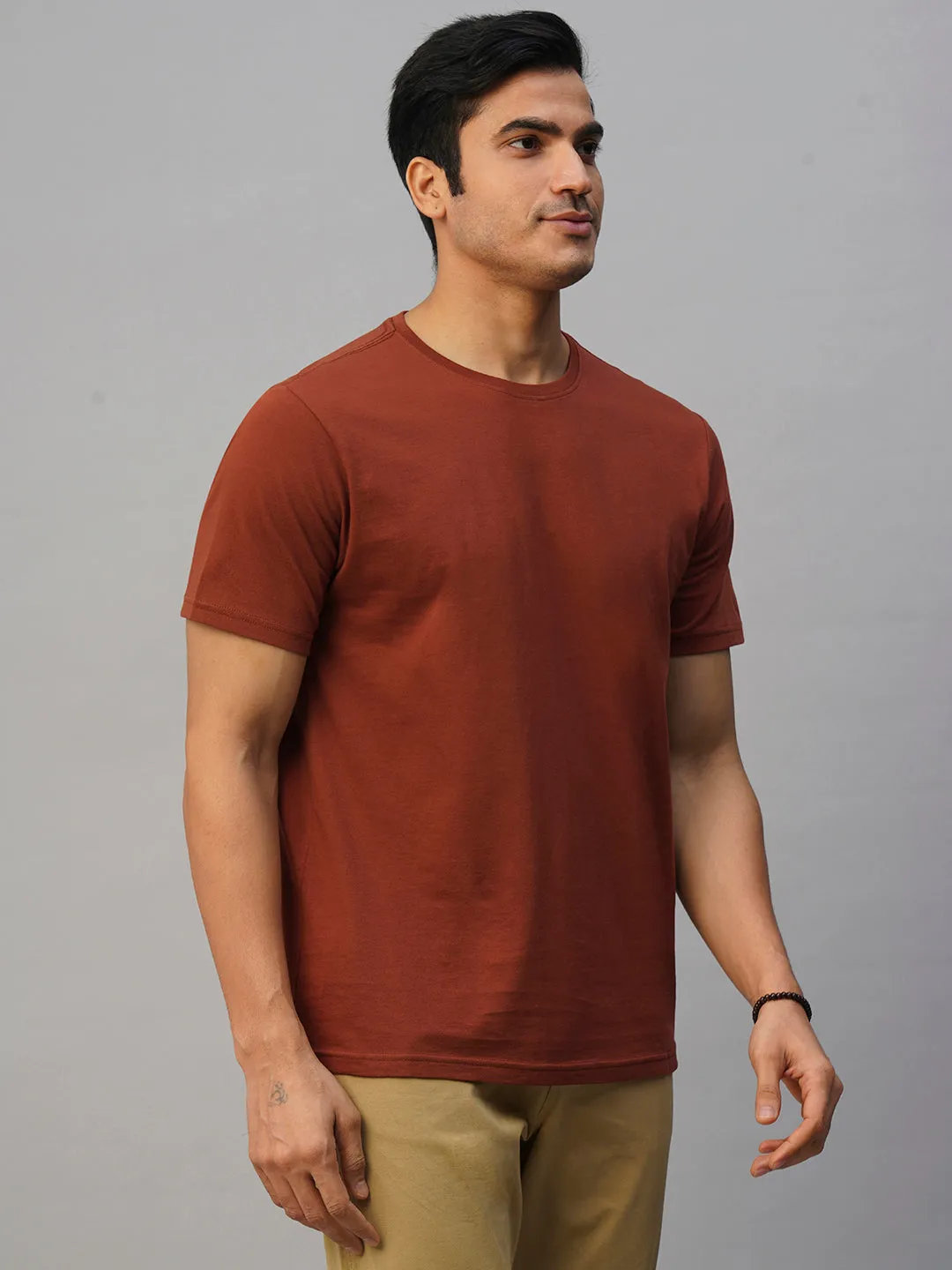 Men's Rust Cotton Regular Fit Tshirt