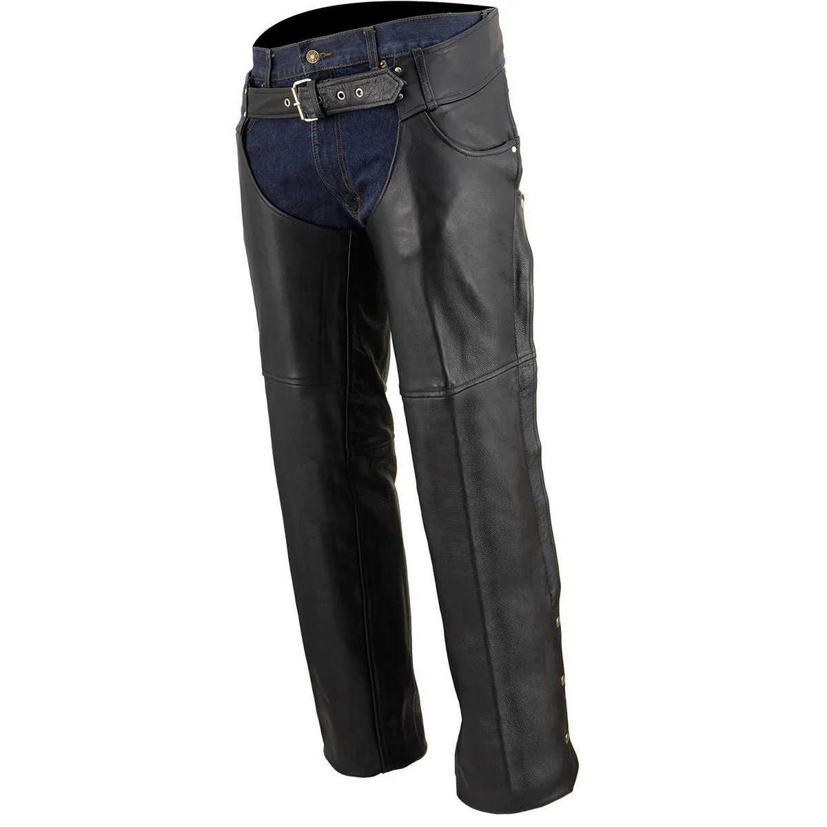 Milwaukee Leather Chaps for Men's Black Premium Leather - Classic Jean Style Pockets Motorcycle Chap - SH1101TALL