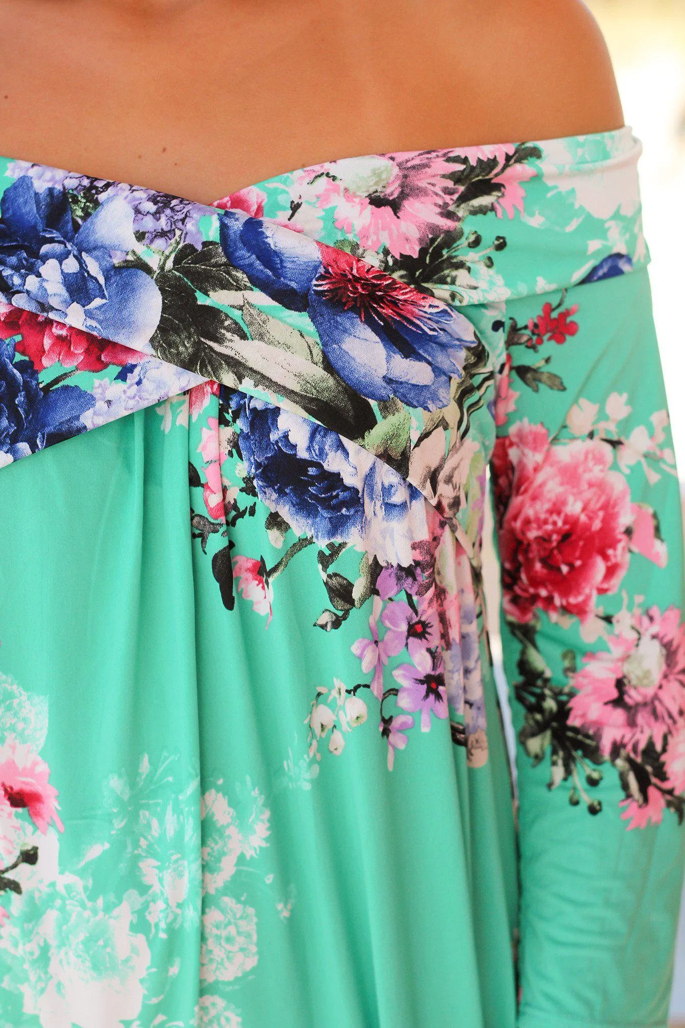 Mint Floral Off Shoulder Top