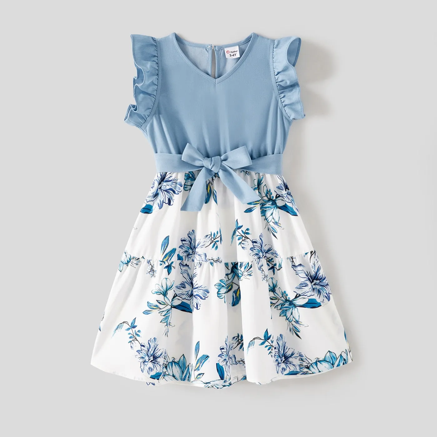 Mommy and Me Floral Print V Neck Ruffle Trim Dresses