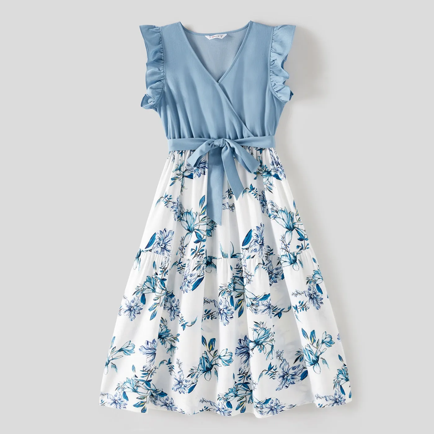 Mommy and Me Floral Print V Neck Ruffle Trim Dresses