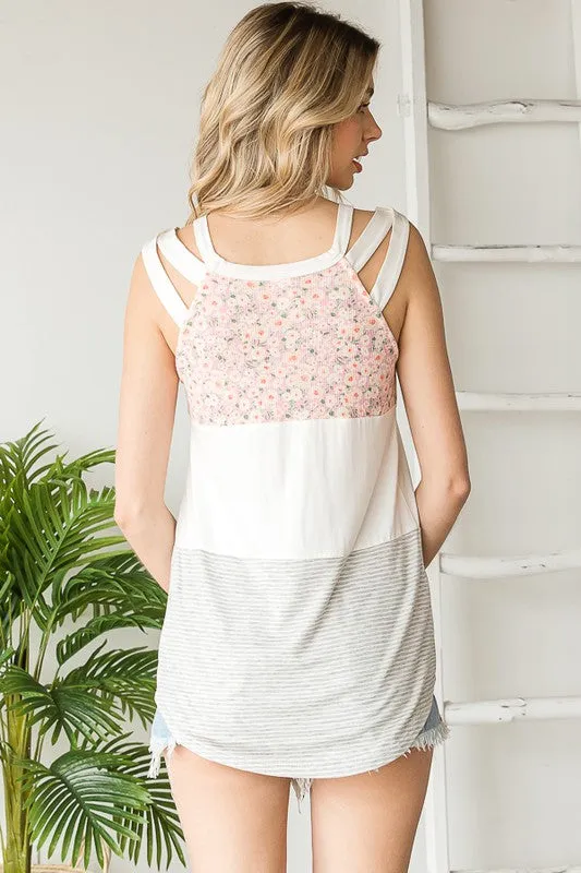 *Online Exclusive* Color Block Tank Top in Bubble Pink