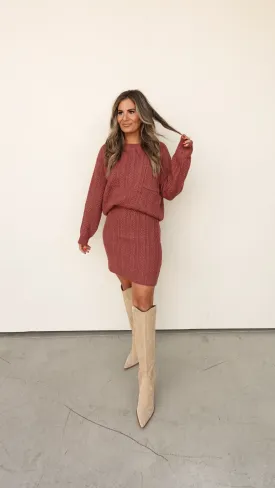 Pastel Maroon Crewneck Sweater and Skirt Set