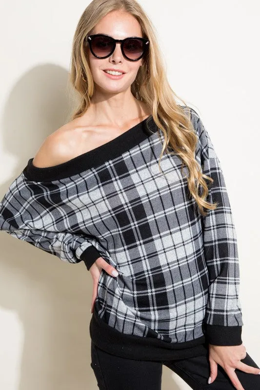 Plus Plaid Off Shoulder Top