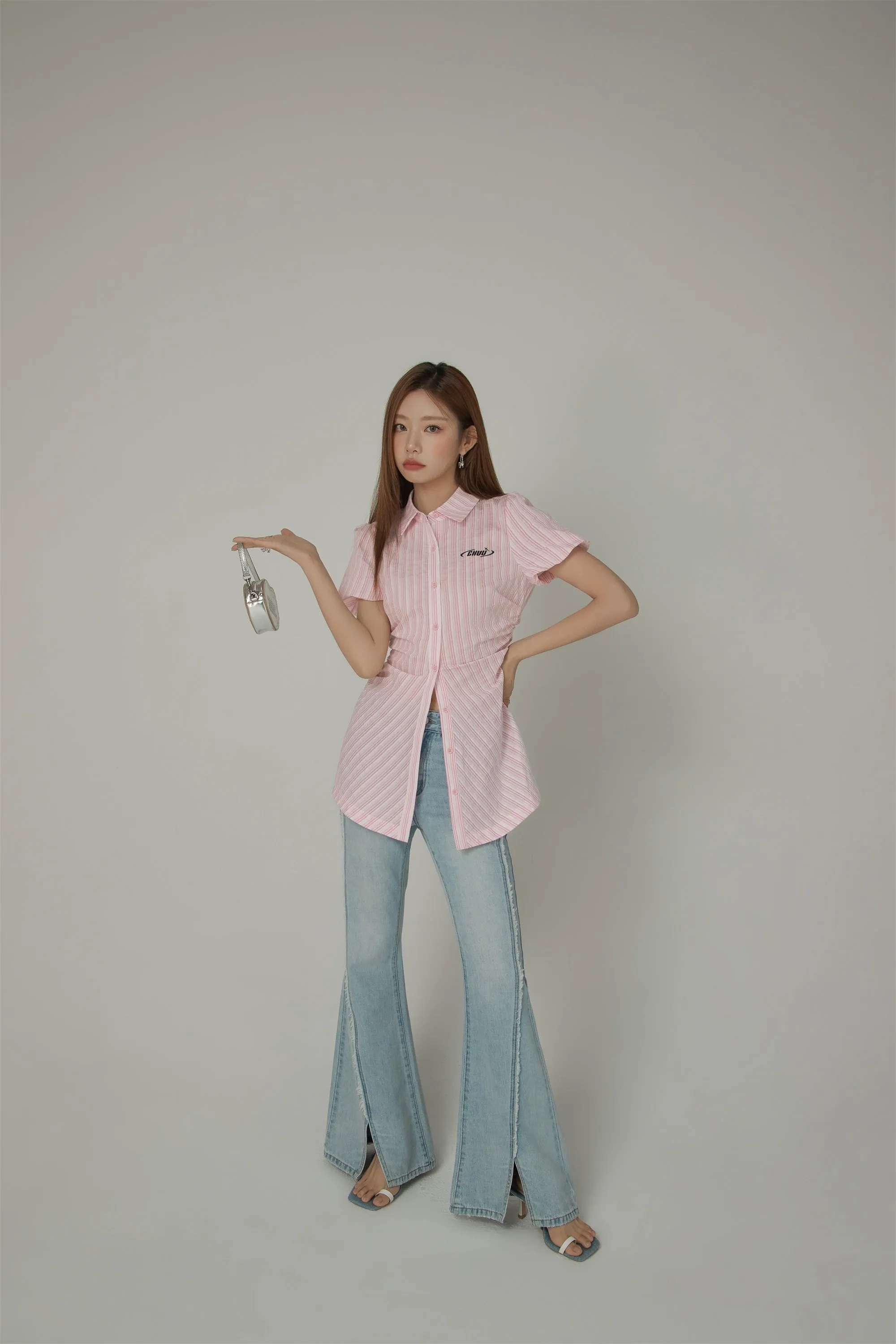 Puffy Short Sleeve Stripe Shirt