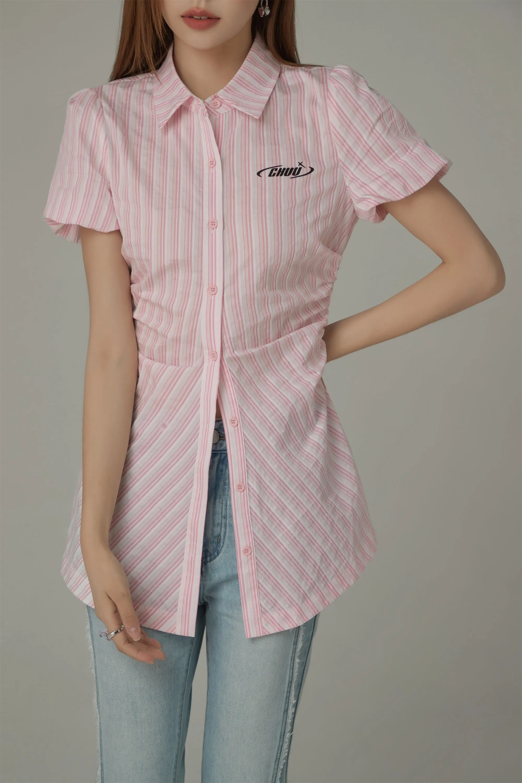 Puffy Short Sleeve Stripe Shirt