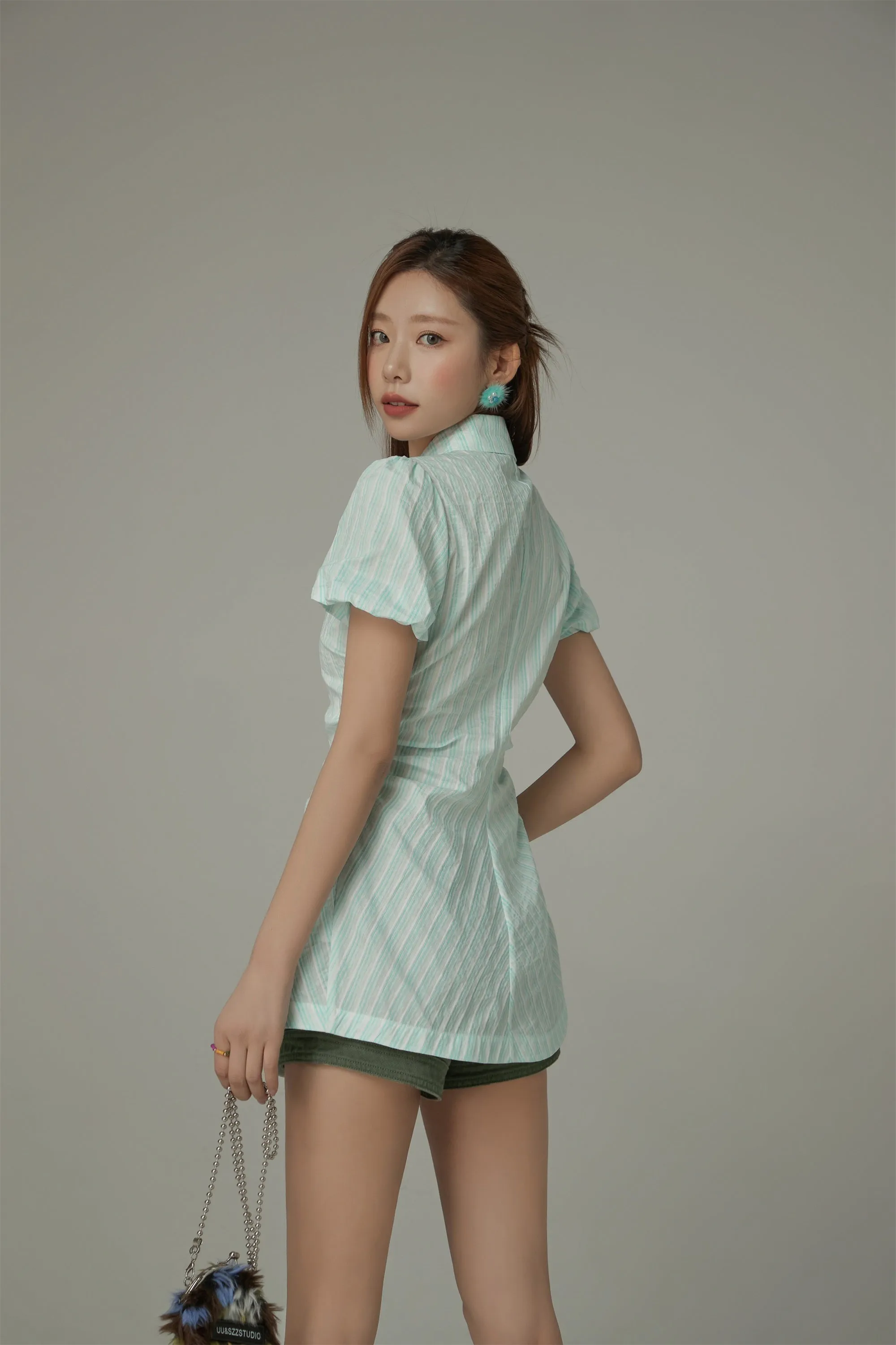 Puffy Short Sleeve Stripe Shirt