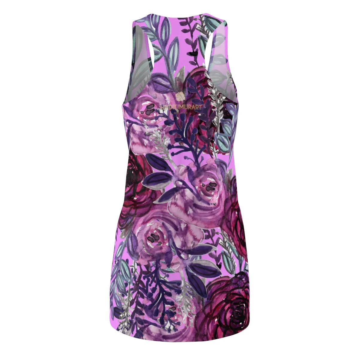 Purple Floral Rose Dress, Flower Print Long Sleeveless Designer Women's Best Racerback Dress - Made in USA