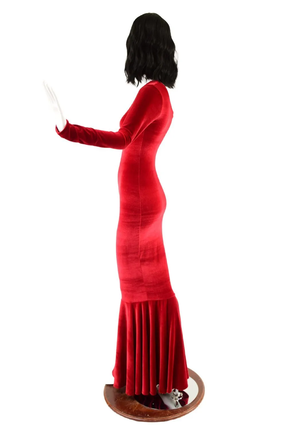 Red Velvet One Shoulder Wiggle Gown with Fishtail Hemline