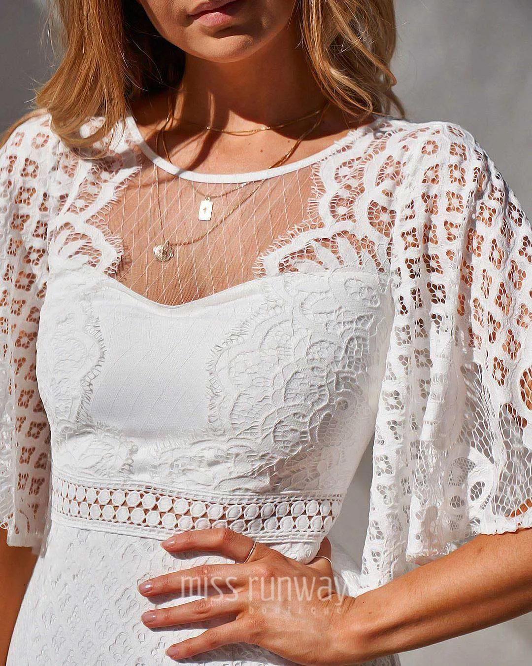 Reyna Lace Midi Dress - White