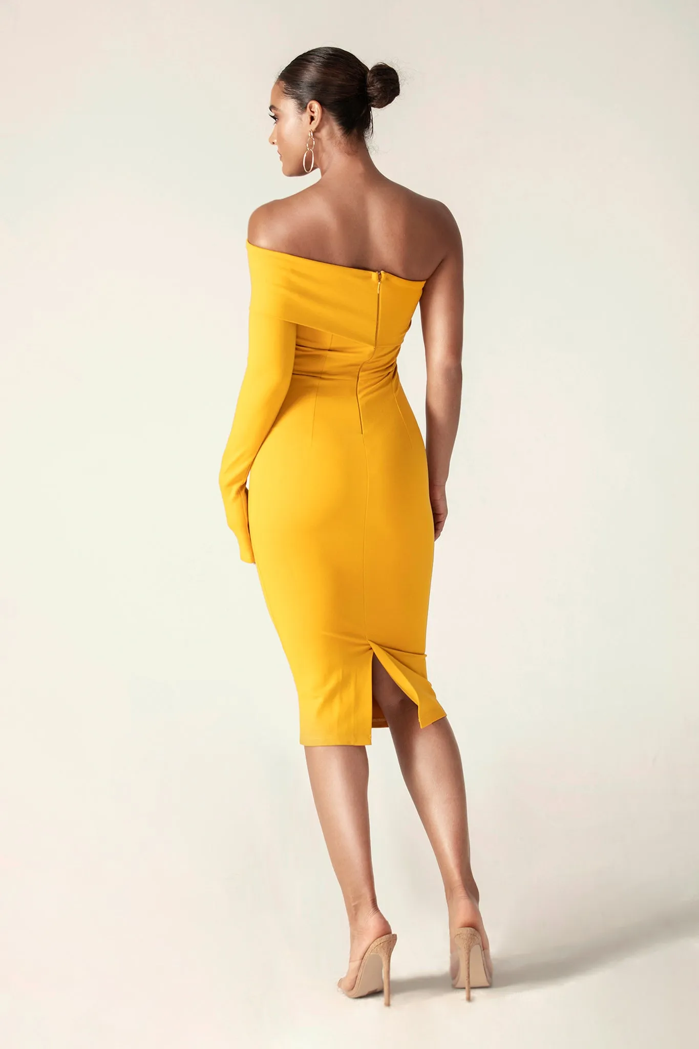 Rita One Shoulder Dress (Mustard Yellow)