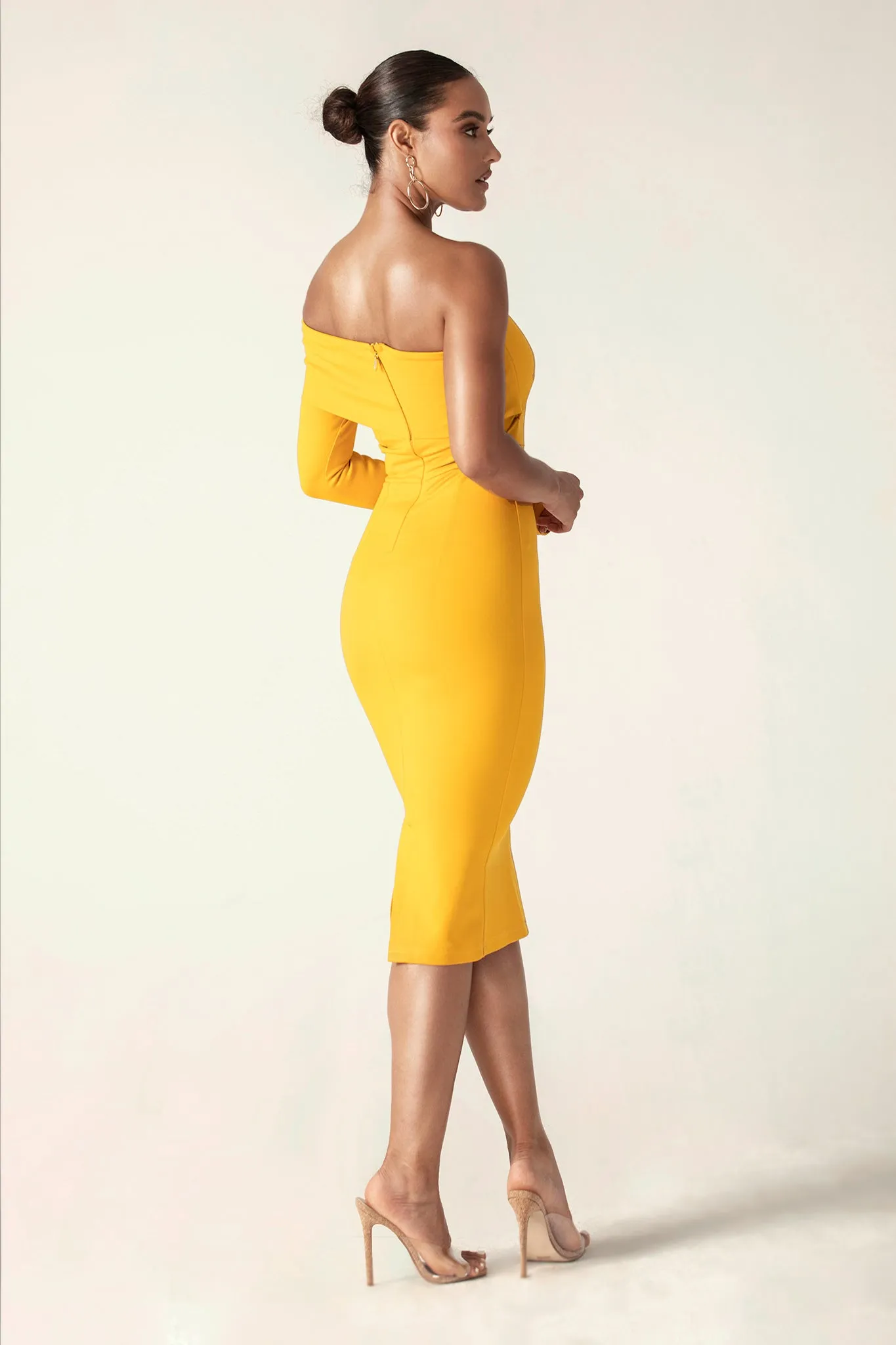 Rita One Shoulder Dress (Mustard Yellow)