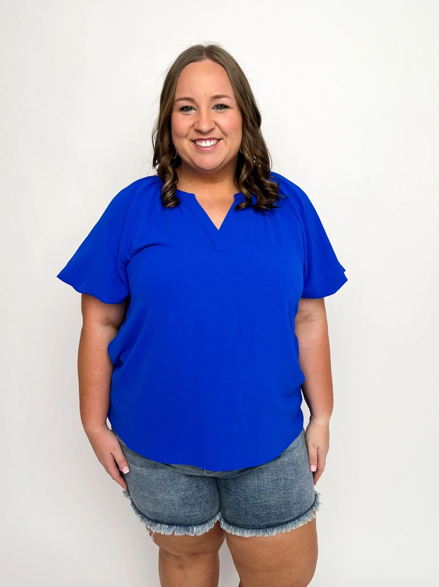 Royal Blue Short Sleeve V Neck Top