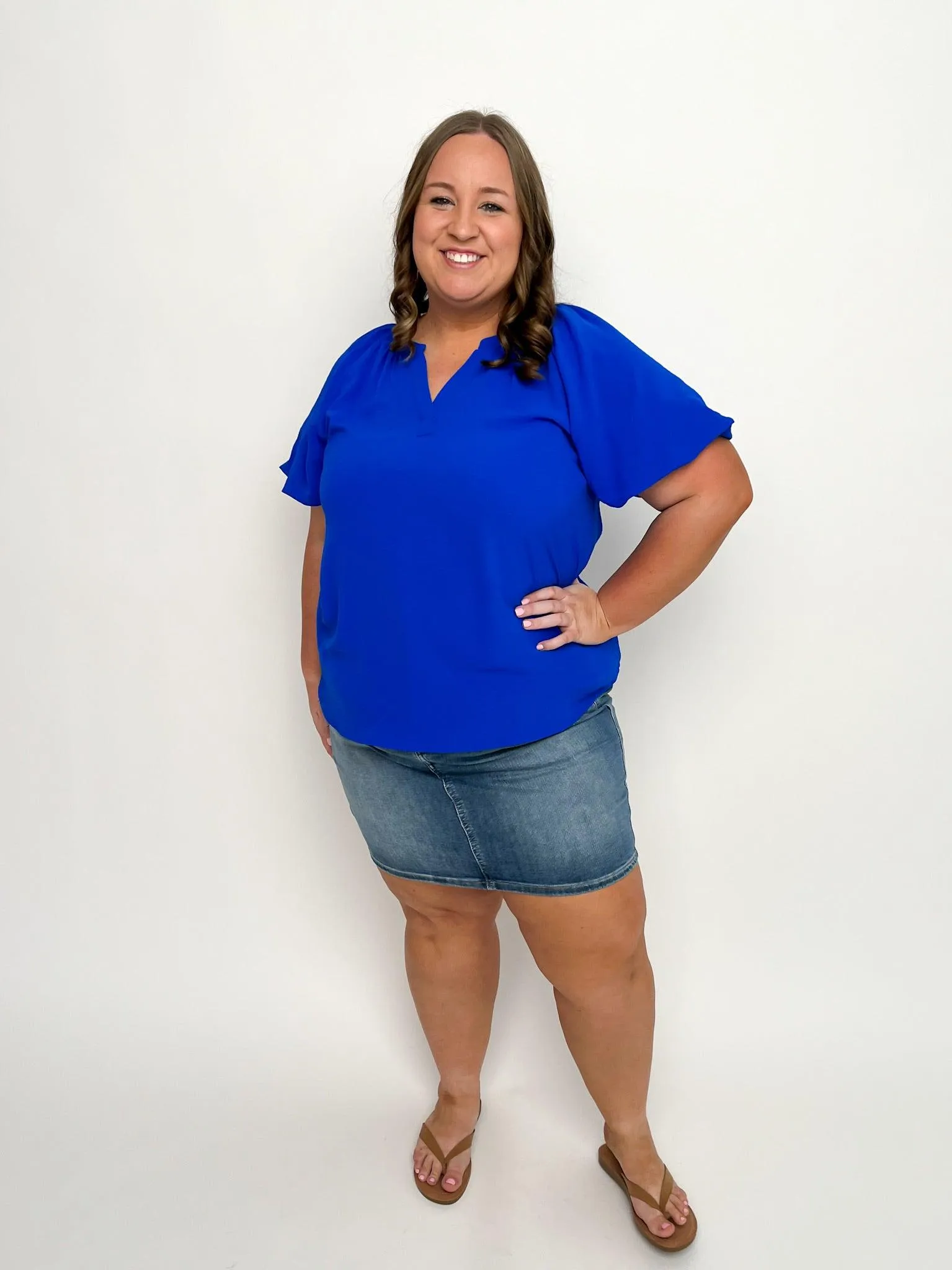 Royal Blue Short Sleeve V Neck Top