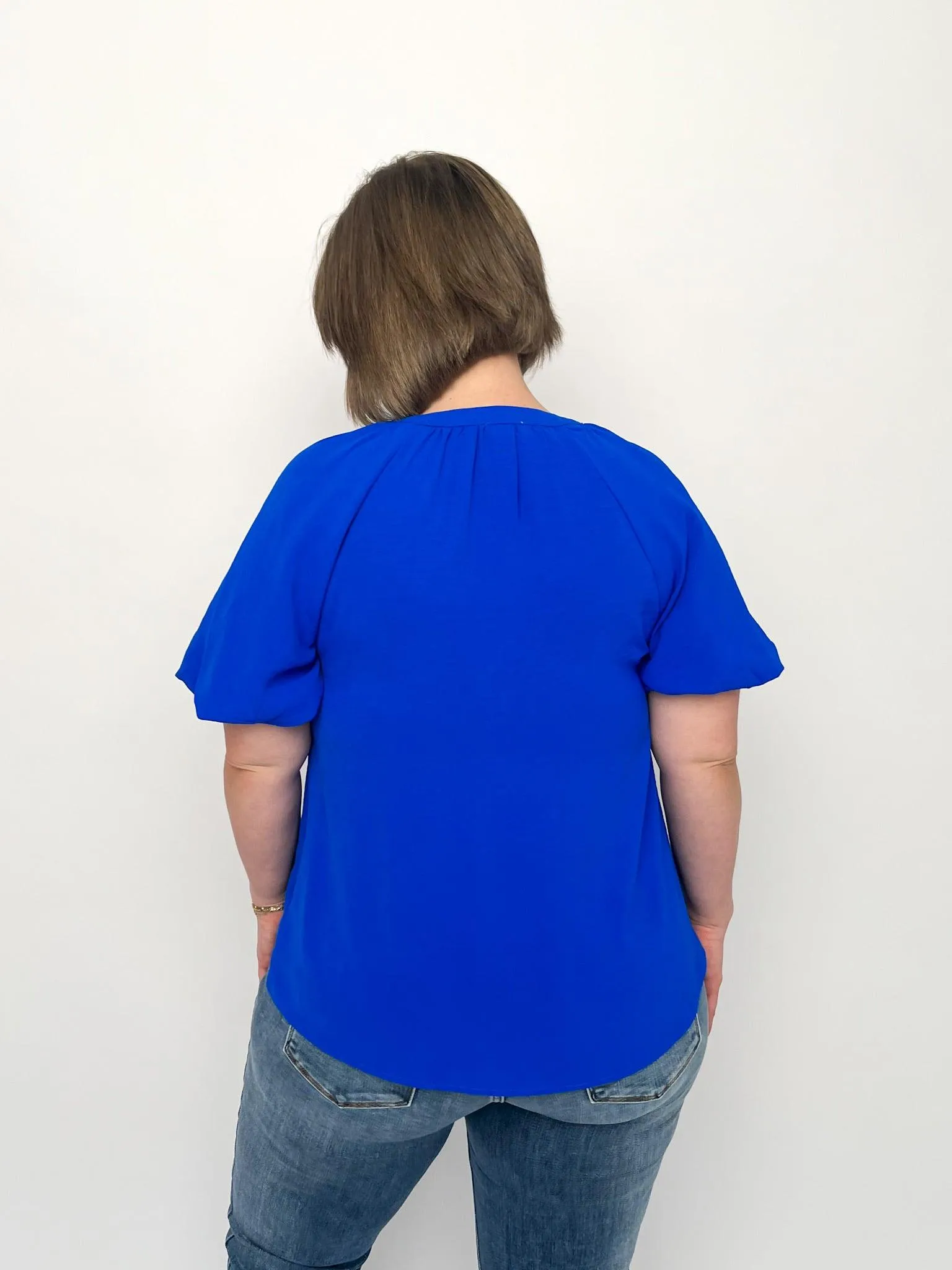 Royal Blue Short Sleeve V Neck Top