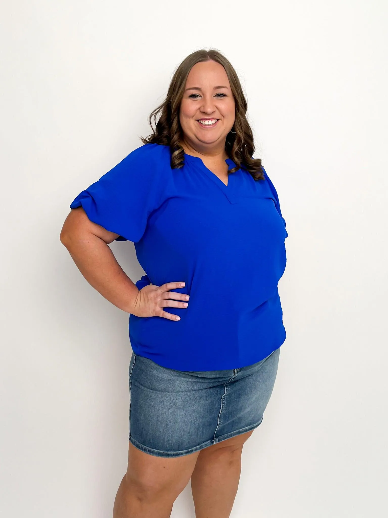 Royal Blue Short Sleeve V Neck Top