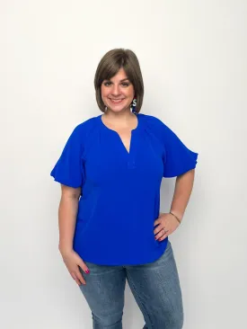 Royal Blue Short Sleeve V Neck Top