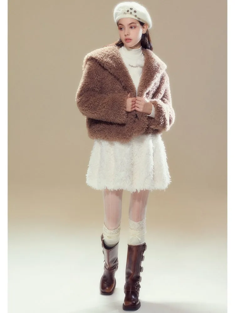 Sailor Collar Boa Coat & Plaid Tight Mini Skirt【s0000004359】