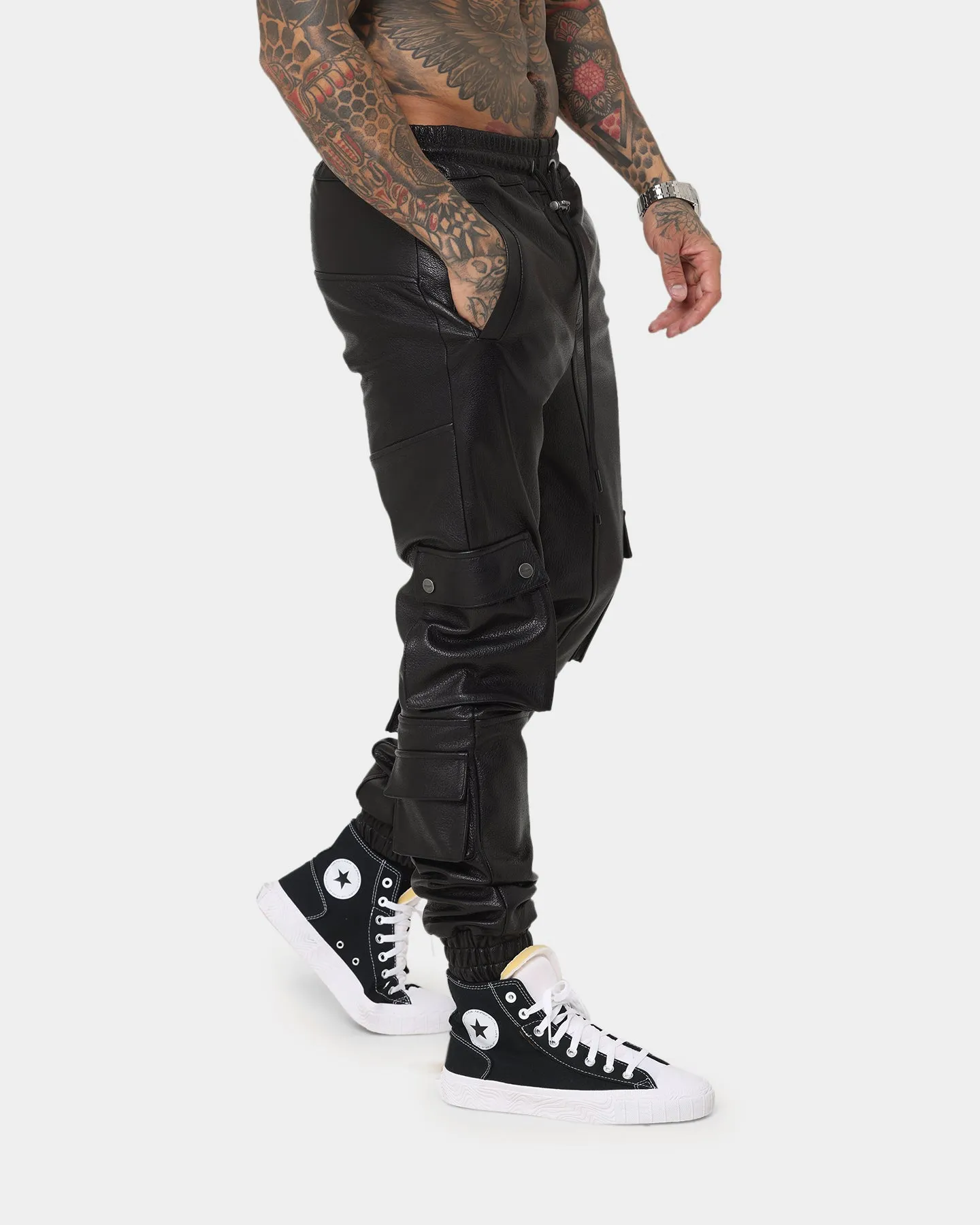 Saint Morta Leather Cargo Jogger Black