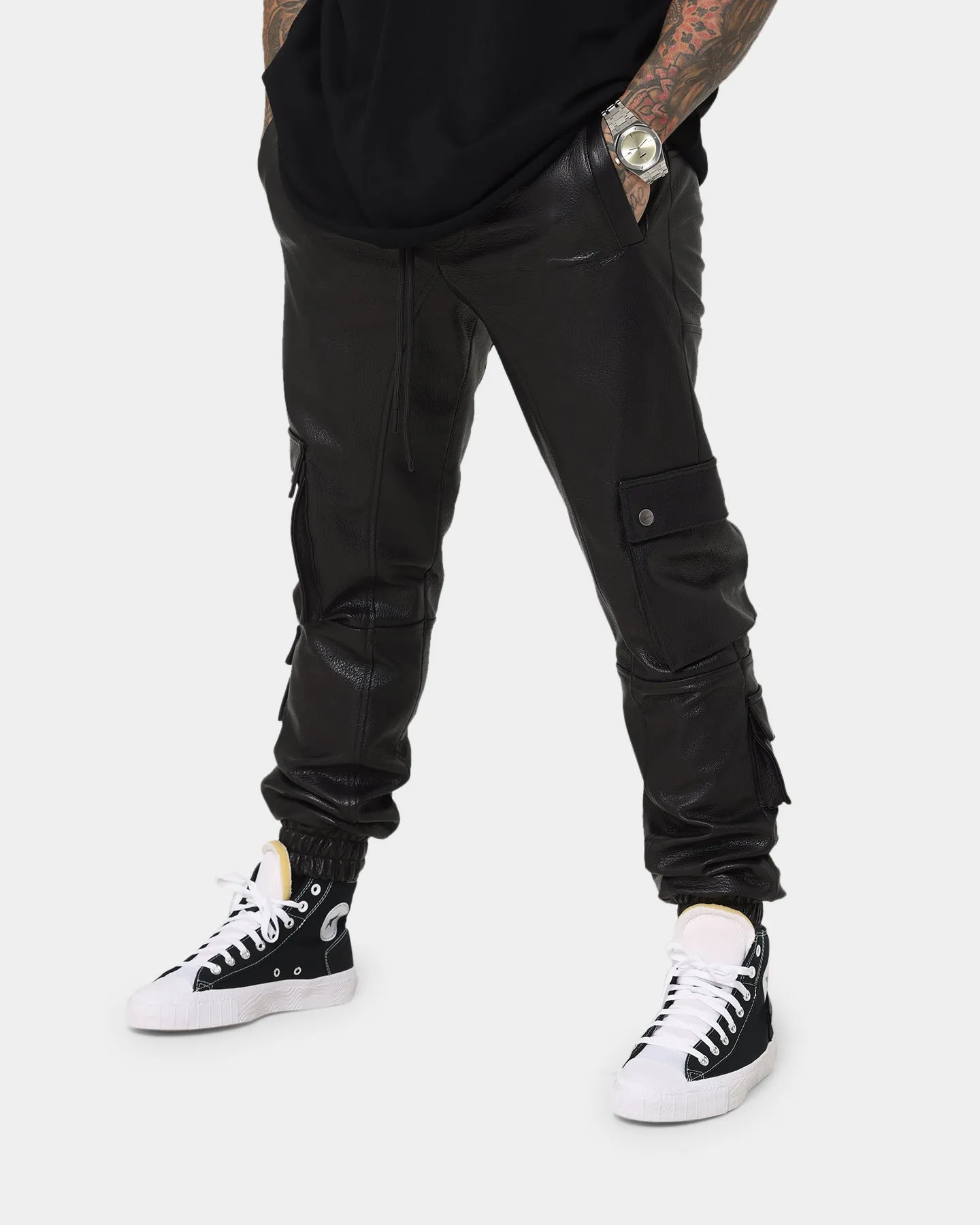 Saint Morta Leather Cargo Jogger Black