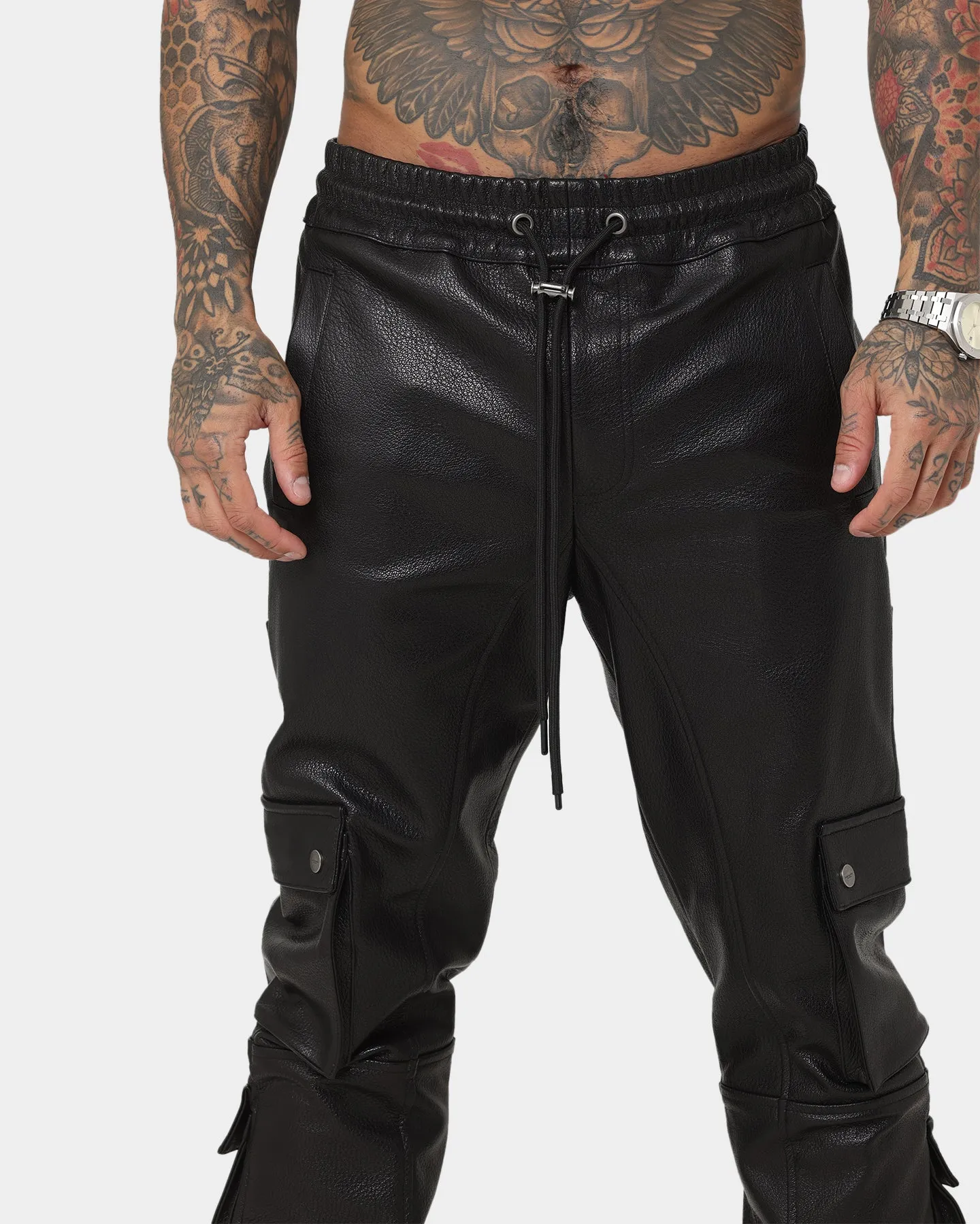 Saint Morta Leather Cargo Jogger Black