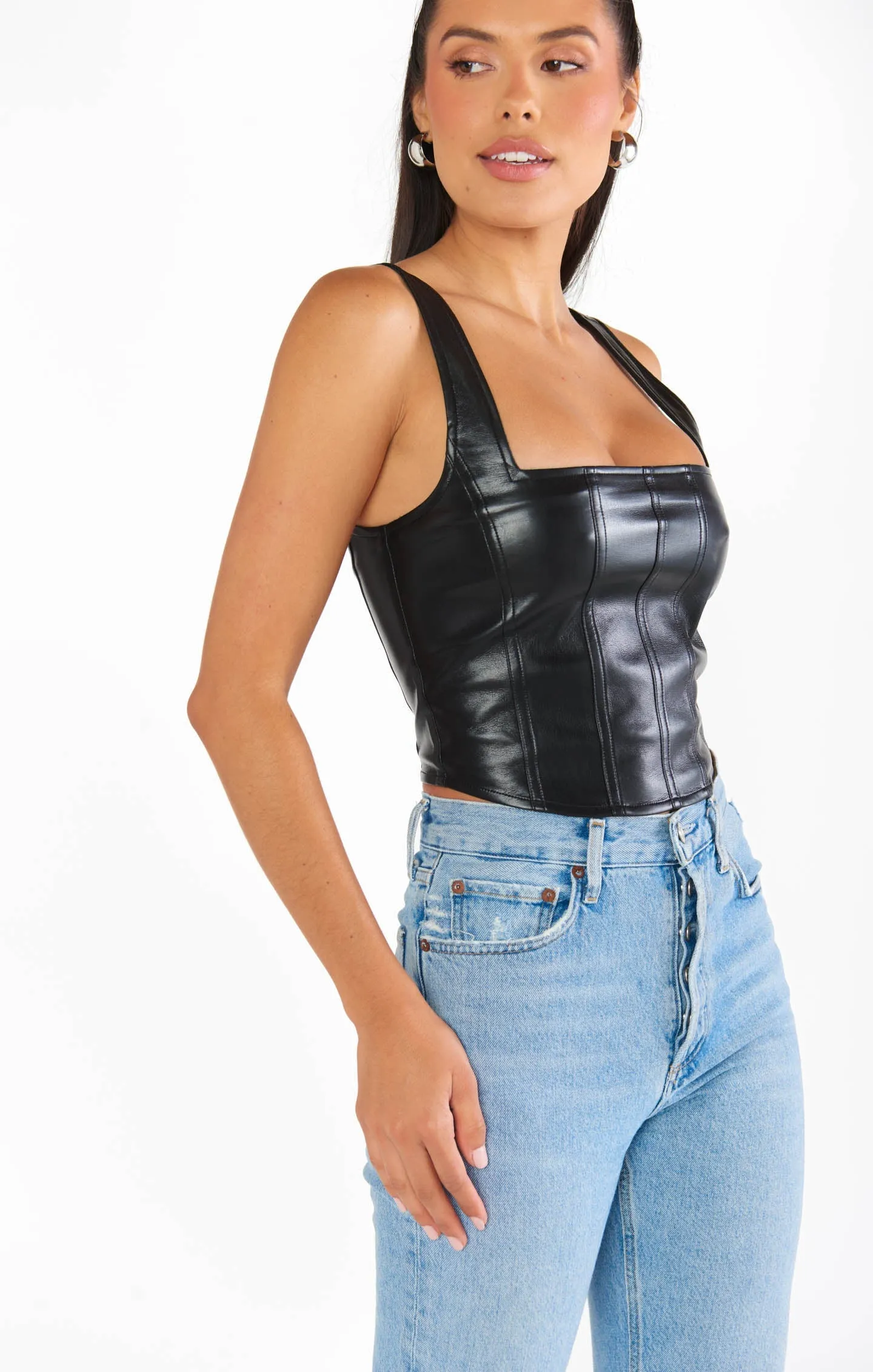 Show Me Your Mumu The Corset Top in Black Faux Leather