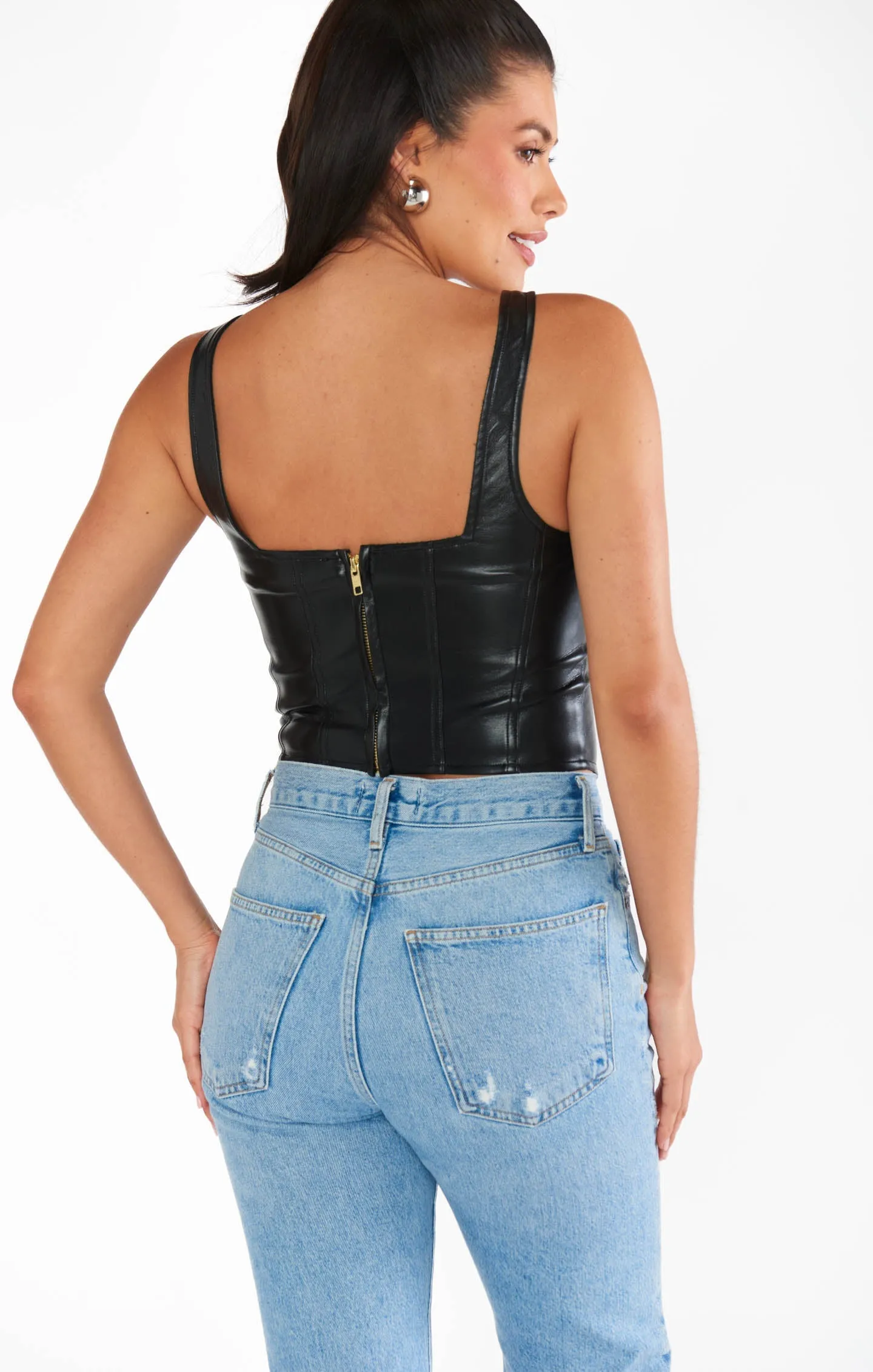 Show Me Your Mumu The Corset Top in Black Faux Leather