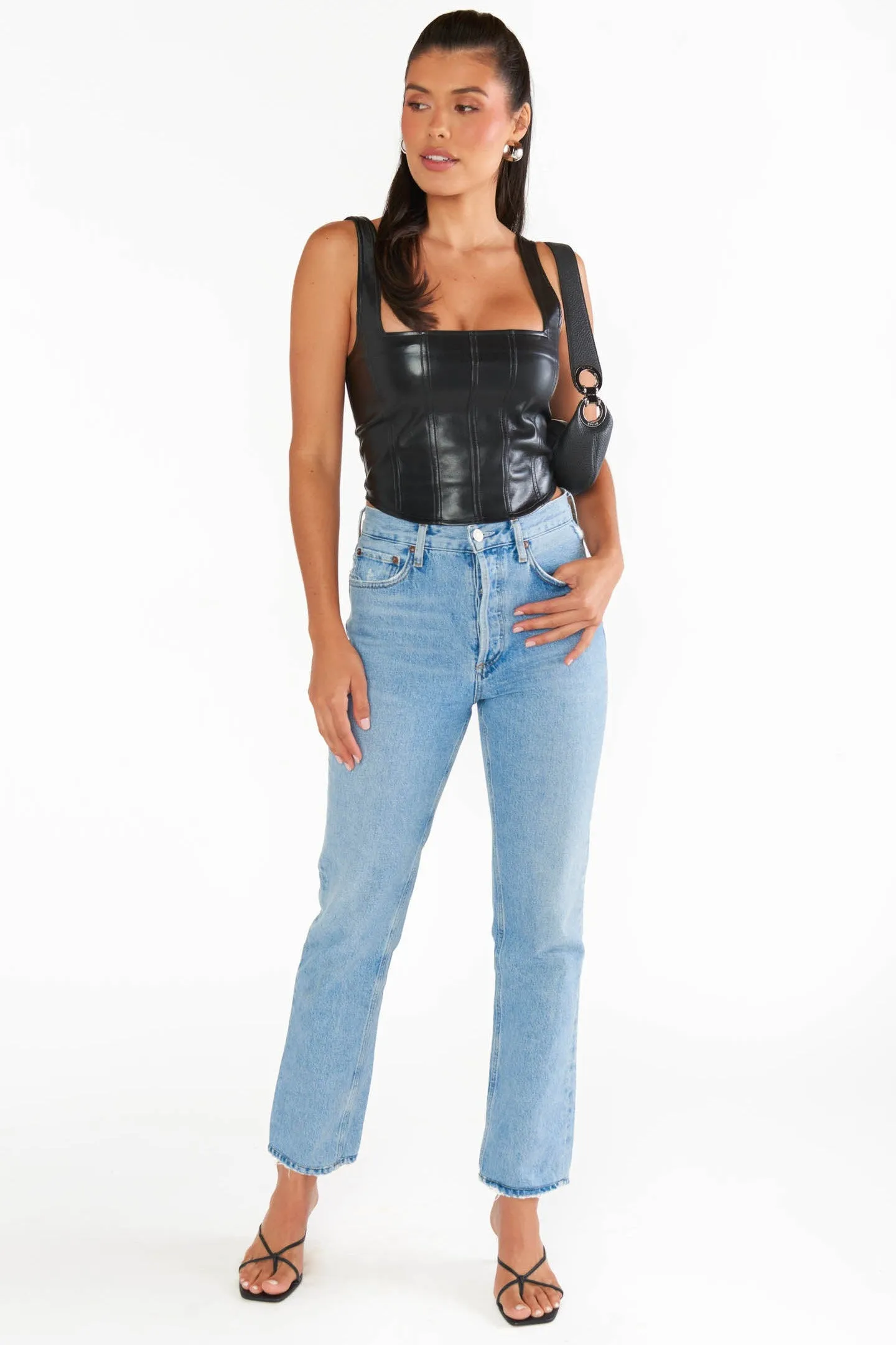 Show Me Your Mumu The Corset Top in Black Faux Leather