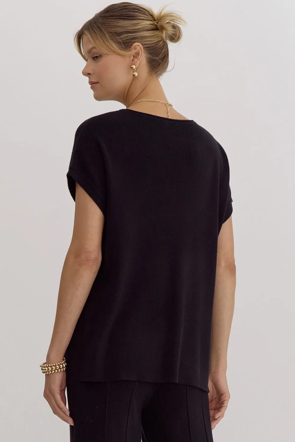 Solid Ribbed Round Neck Short Sleeve Top