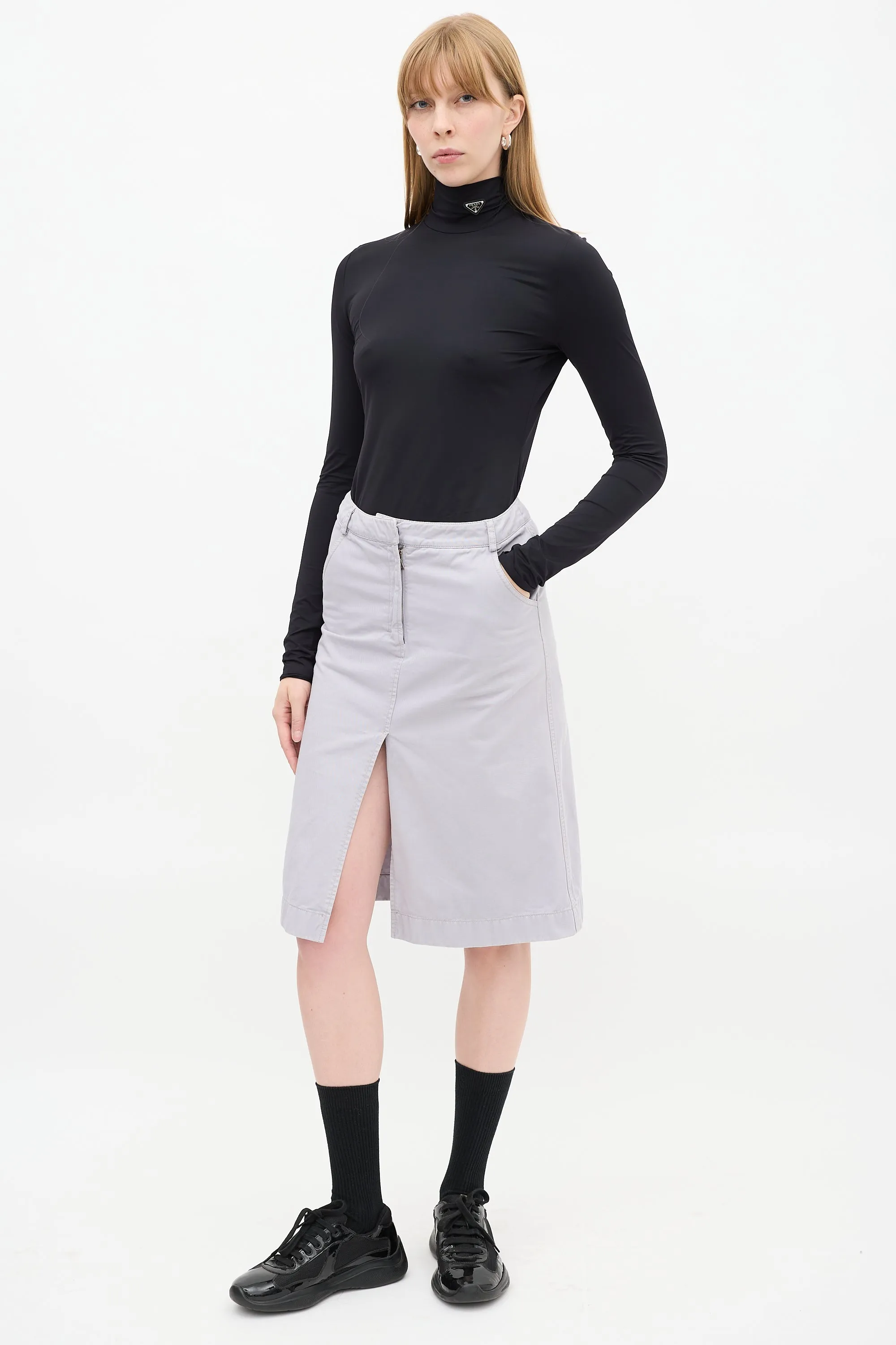 Sport Light Purple Cotton A-Line Midi Skirt