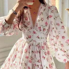 Spring Floral Long Sleeve Mini Dress