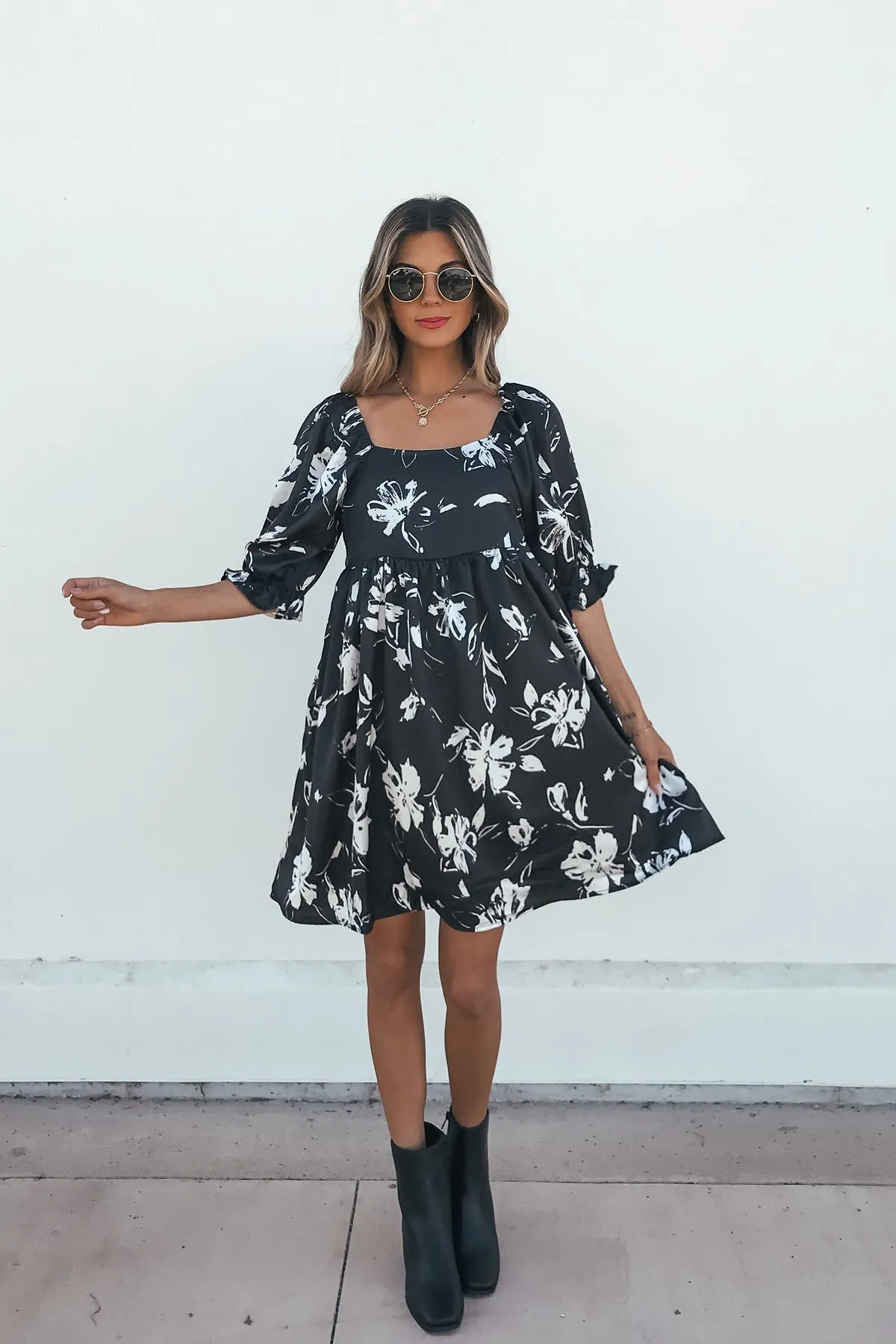 Stacey Black Floral Mini Dress