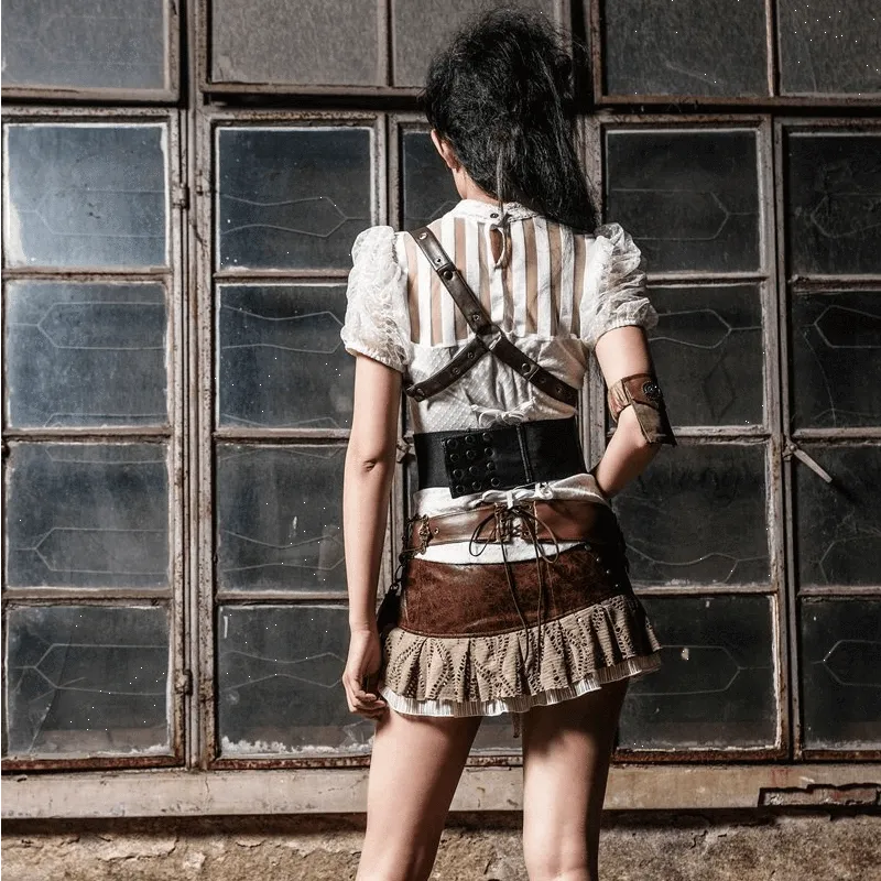 Steampunk short Wraparound Skirt With Pouch