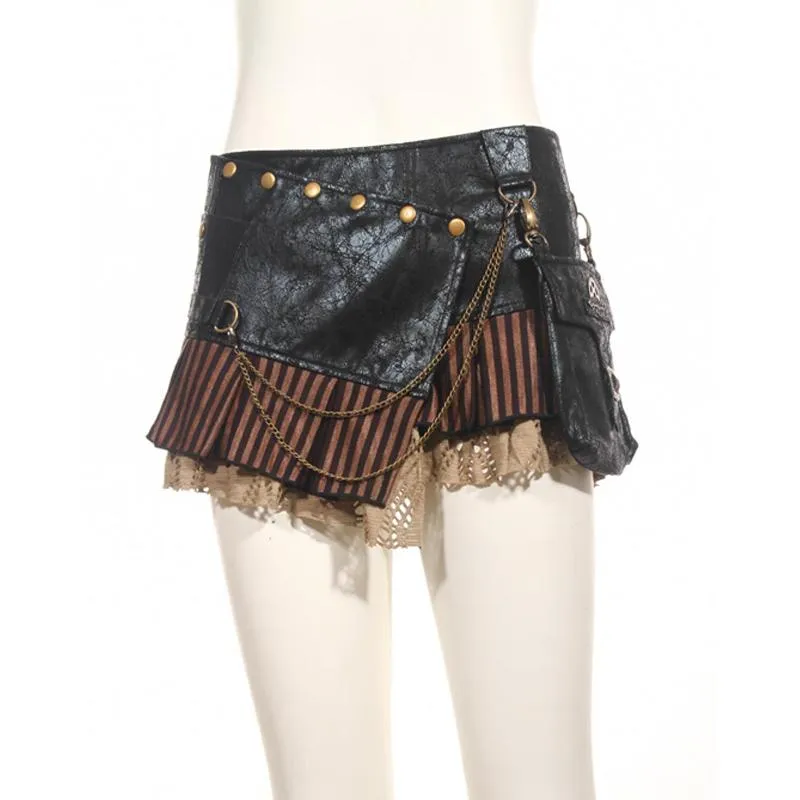 Steampunk short Wraparound Skirt With Pouch