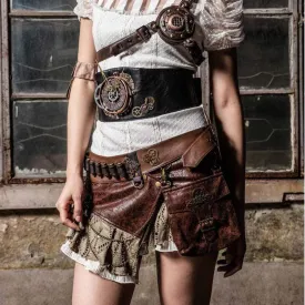 Steampunk short Wraparound Skirt With Pouch