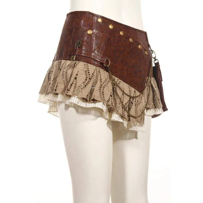 Steampunk short Wraparound Skirt With Pouch