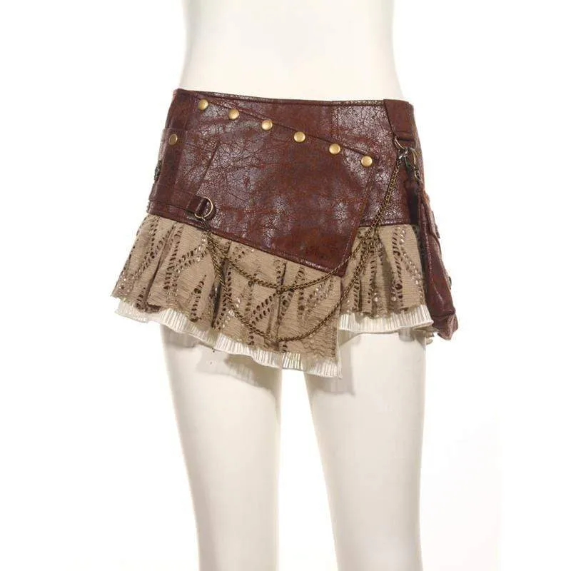 Steampunk short Wraparound Skirt With Pouch