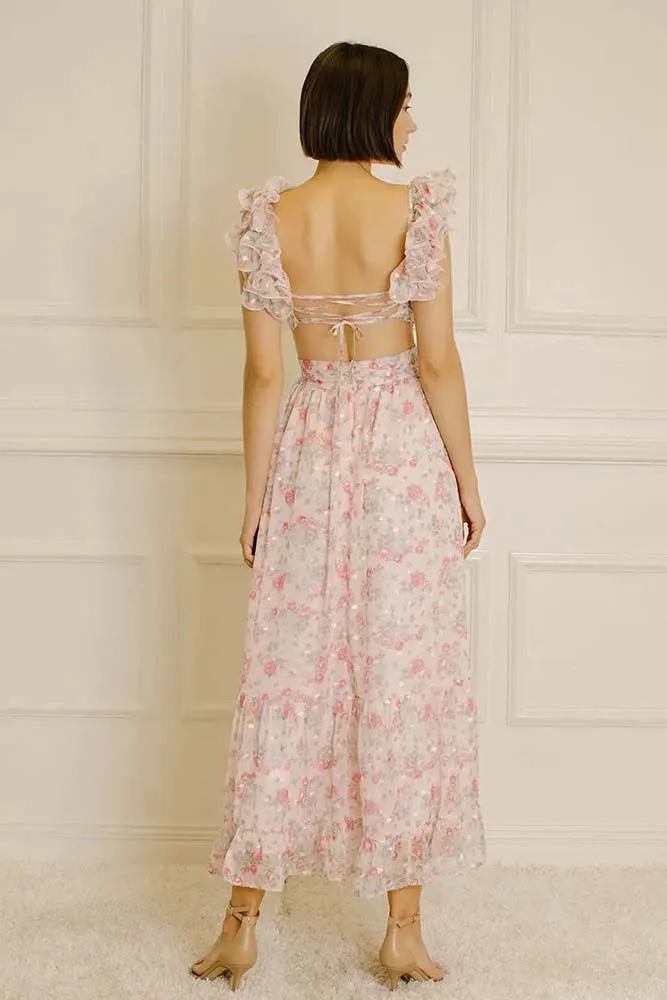 Storia Floral and Embroidered Tiny Flowers Maxi Dress