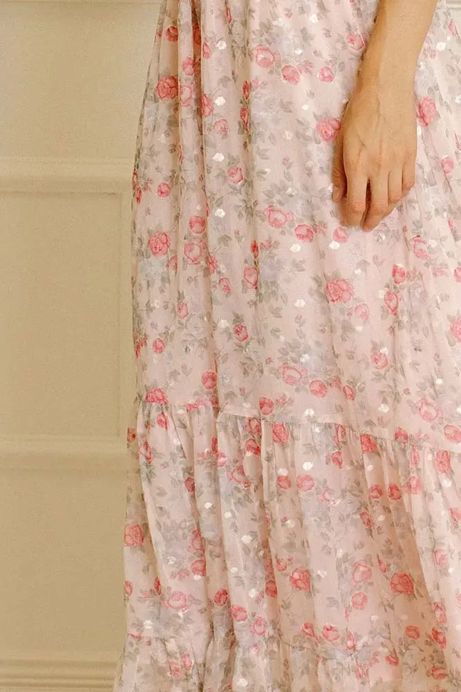 Storia Floral and Embroidered Tiny Flowers Maxi Dress