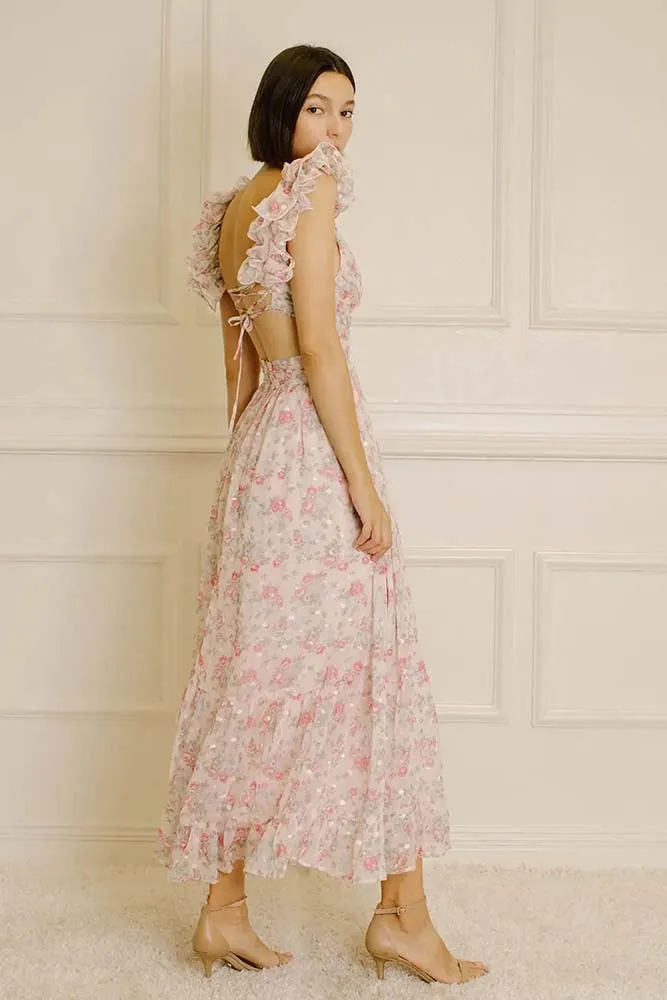 Storia Floral and Embroidered Tiny Flowers Maxi Dress