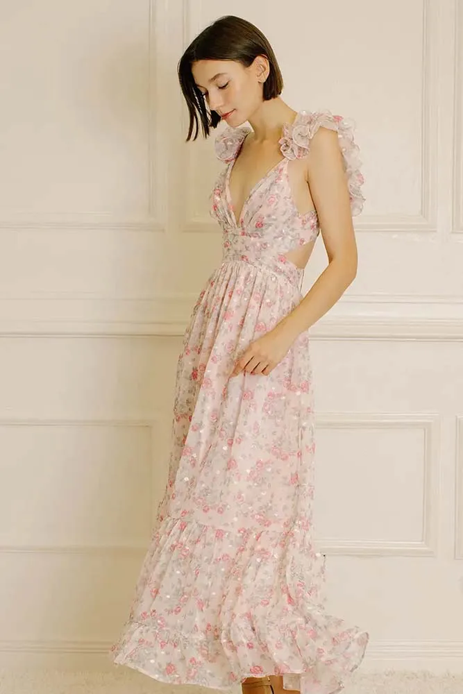 Storia Floral and Embroidered Tiny Flowers Maxi Dress