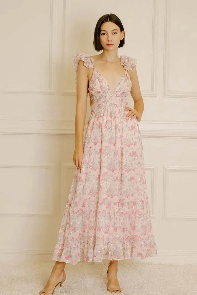 Storia Floral and Embroidered Tiny Flowers Maxi Dress