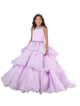 Tiffany Princess 13787 Size 14 Lilac Ruffle Layer Girls Pageant Dress Backless High Neck Crystal Neckline