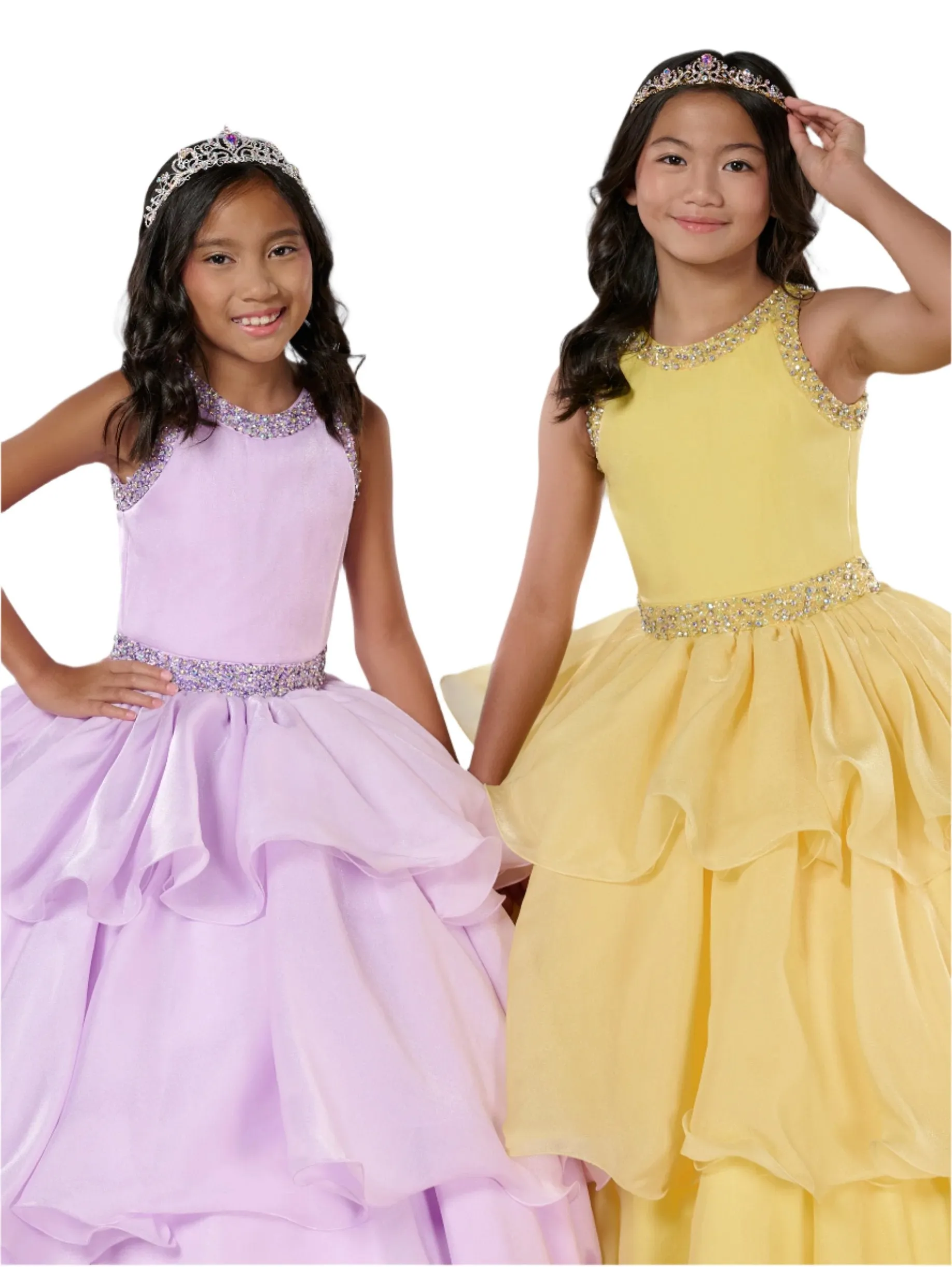 Tiffany Princess 13787 Size 4 Sky Ruffle Layer Girls Pageant Dress Backless High Neck Crystal Neckline