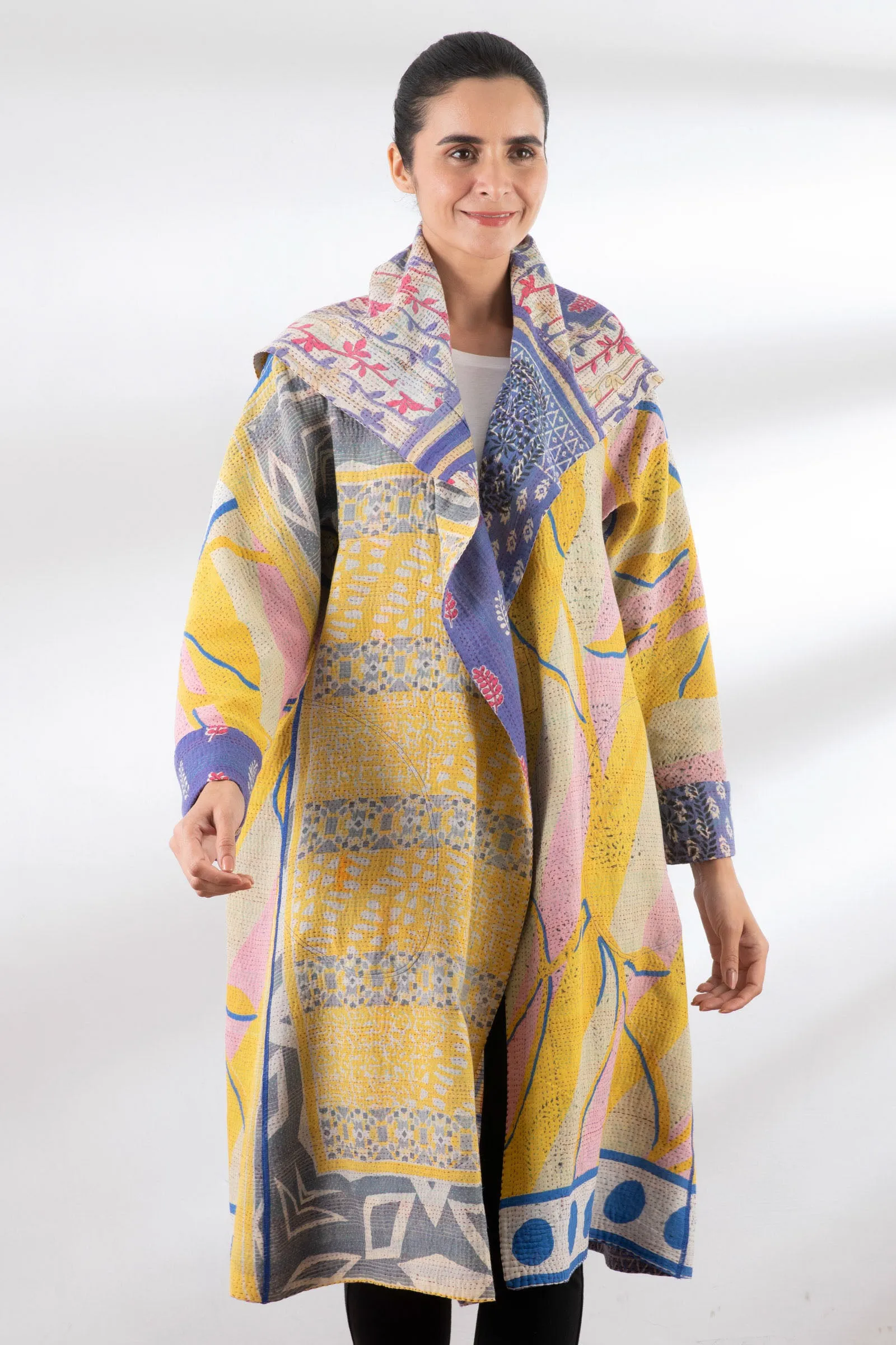 VINTAGE COTTON KANTHA A-LINE COAT